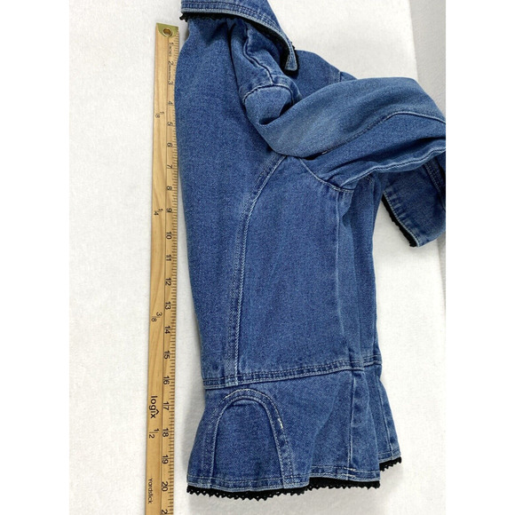 Jeanology Denim Jacket Womens Size 8 Blue Medium Wash Black Trim 3/4 Sleeve‎ - Picture 8 of 10